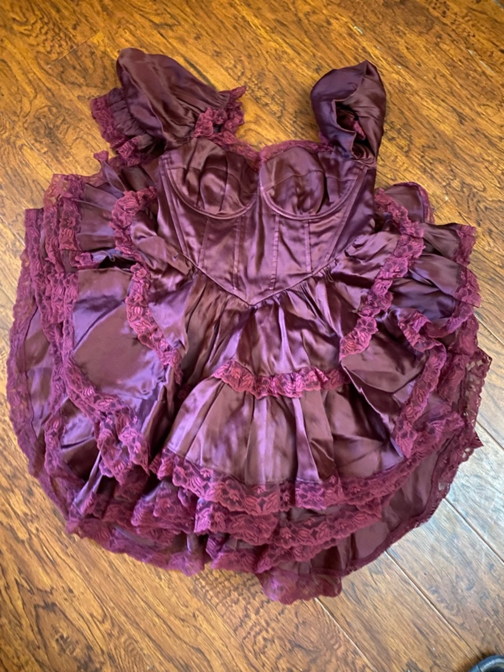 Selkie Burgundy Satin Ruffle Dance Dress